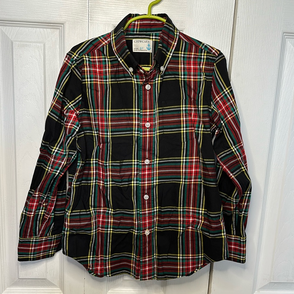 Crewcuts boys plaid button down dress shirt size 6-7